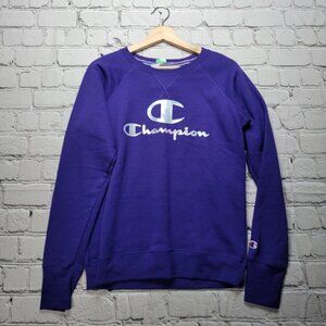 Champion Violet Purple Stone Logo Crew Neck Fleece Sweatshirt NWT Size S